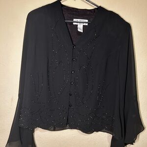 Vintage J.R. NITES Woman Black Beaded Women's Top w/ flowy sleeves